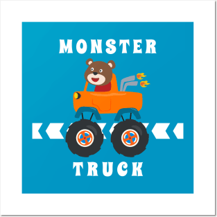 Vector illustration of monster truck with cartoon style Posters and Art